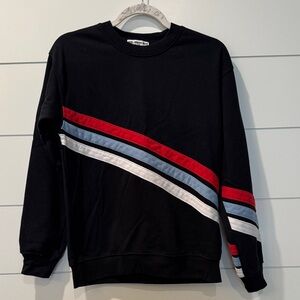 Sub_Urban Riot Black Crewneck Sweater with Red, Light Blue & White Stripes